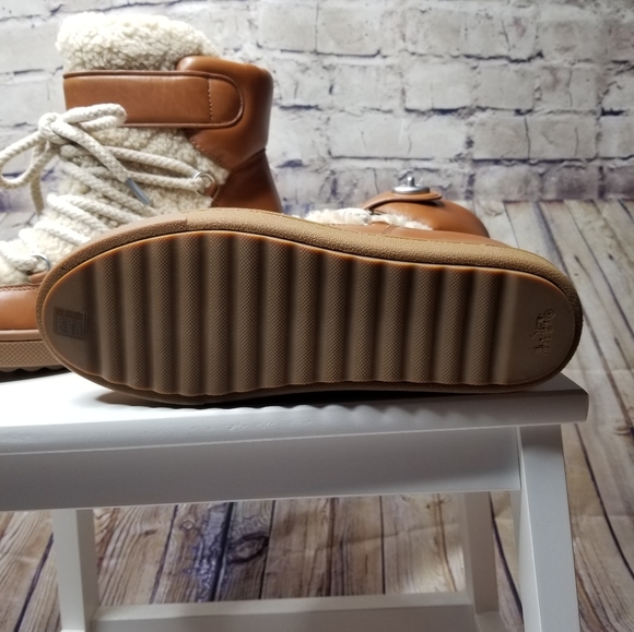 Coach Monroe Leather/Shearling Saddle Boots - Picture 6 of 8